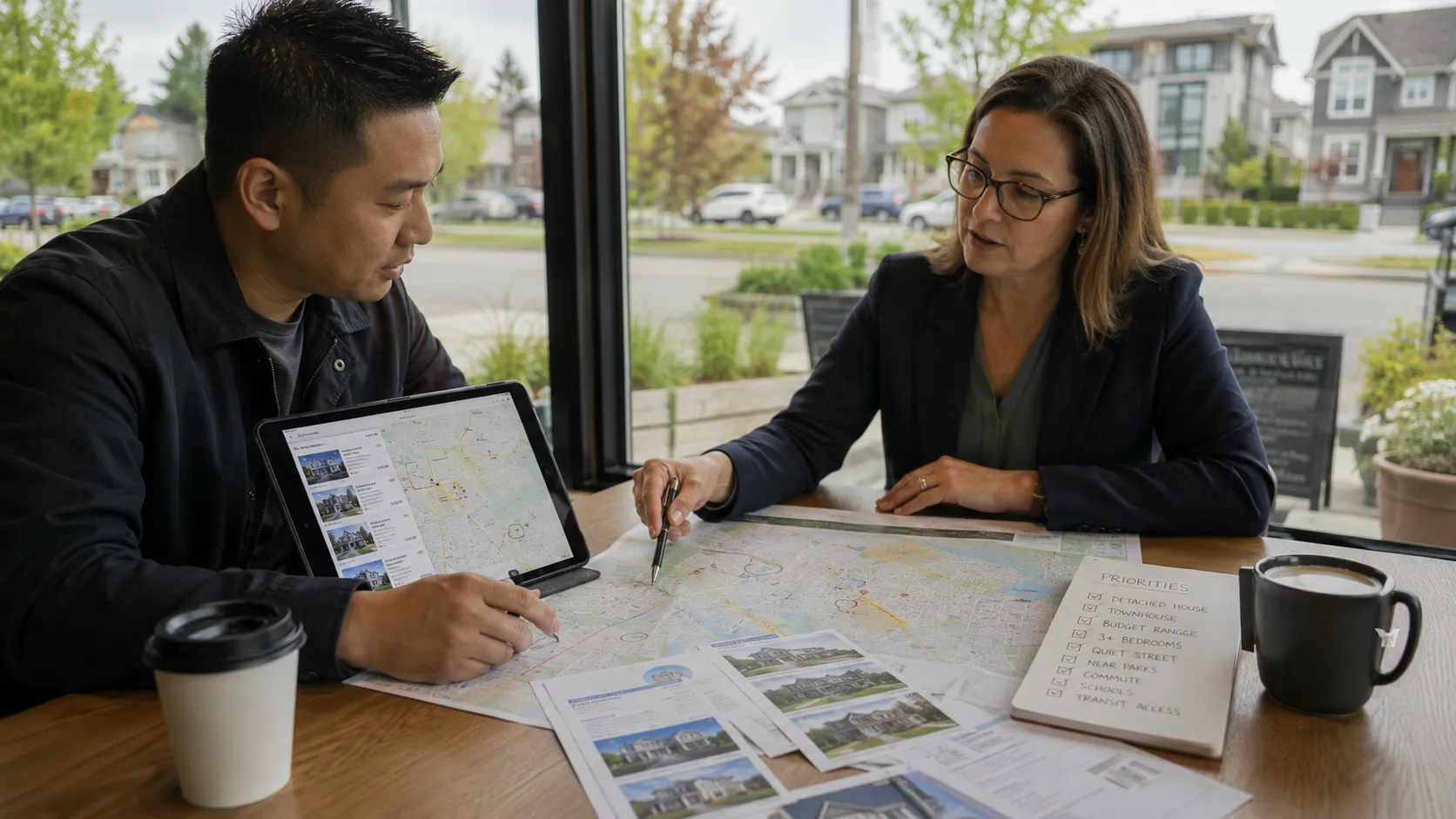Map-style visual comparing Langley City urban core with surrounding Township neighbourhoods