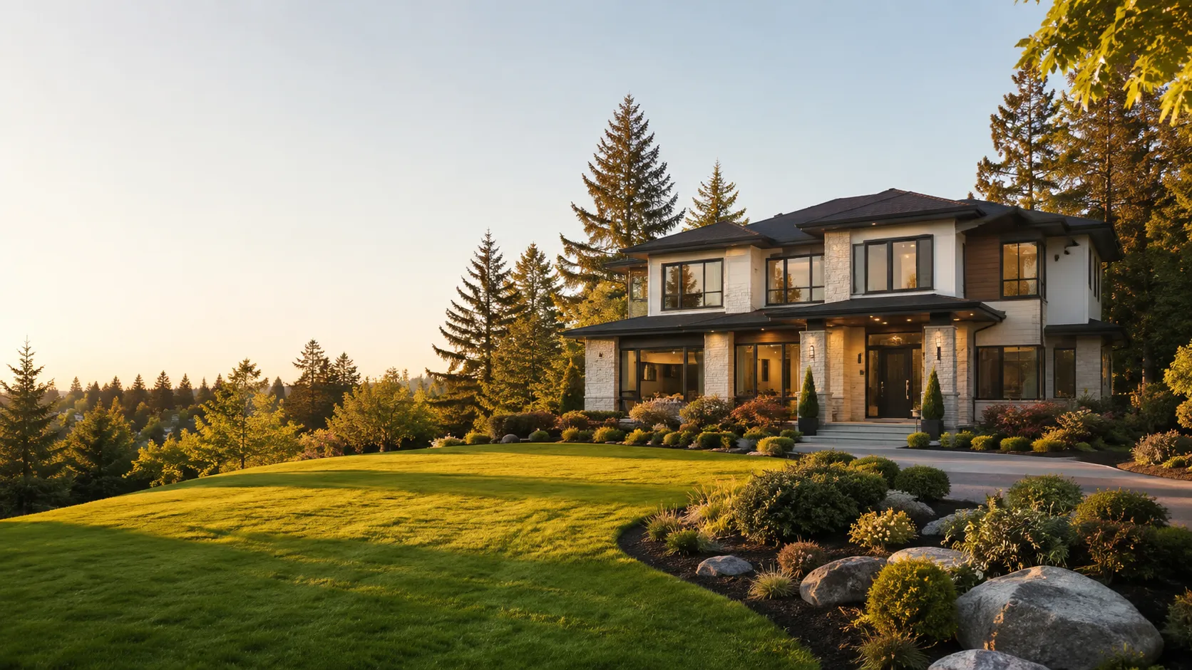 Evening streetscape in Willoughby Heights Langley